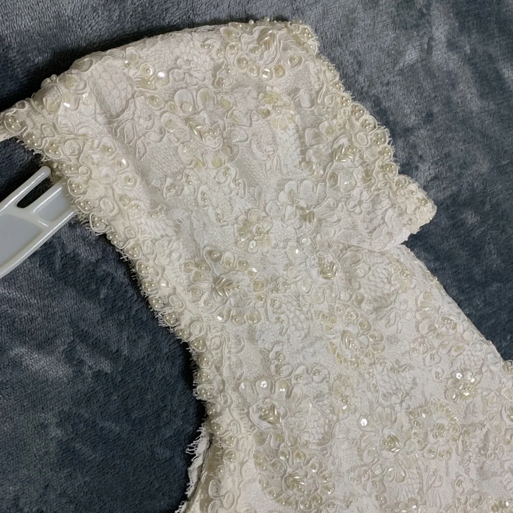 Vintage Wedding Empire Waist 9/10 Beaded BodiceRoundedCollar - Picture 6 of 15